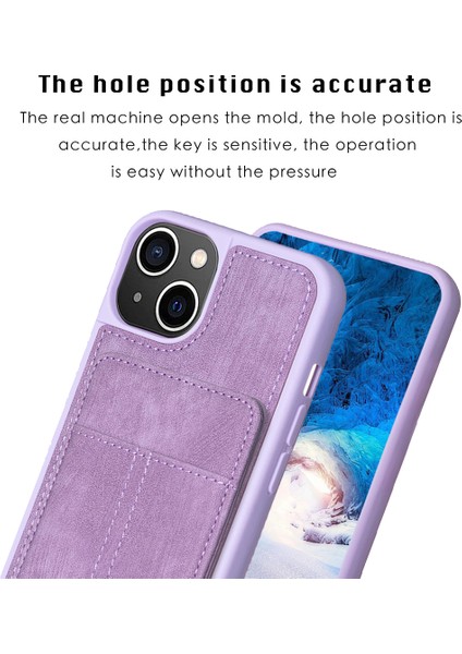 Iphone 15 Plus Kart Yuvaları Için Kickstand Case Mat Pu Deri Kaplamalı Tpu Telefon Kapak-Morası (Yurt Dışından)
