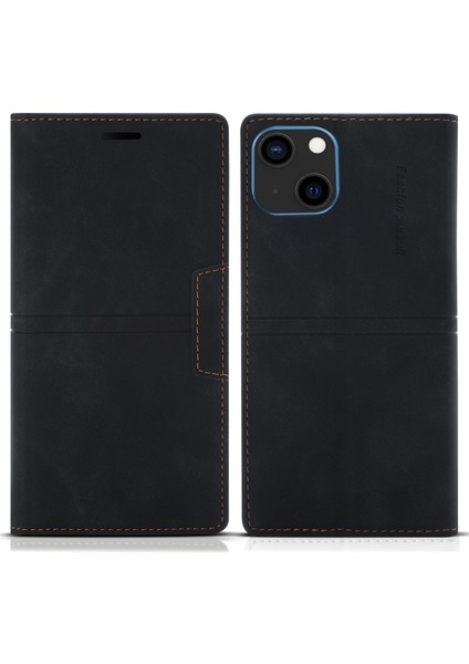Iphone 15 Plus Pu Deri Cüzdan Telefon Kapağı Manyetik Kapanma Stand Kılıf Black (Yurt Dışından)
