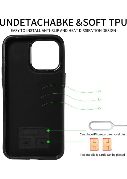 Iphone 15 Pro Max Case Litchi Doku Pu Deri+Tpu Telefon Kapağı Kart Yuvaları Black (Yurt Dışından)