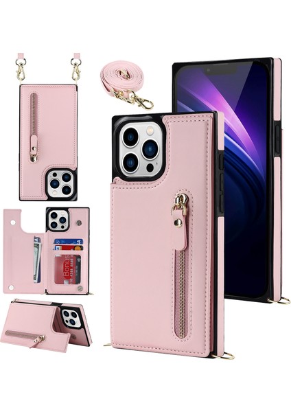 Iphone 15 Pro Max Rfıd Engelleyen Telefon Kılıfı Tpu+Pu Kickstand Cüzdan Telefon Kapağı Omuz Kayış Pembe (Yurt Dışından)