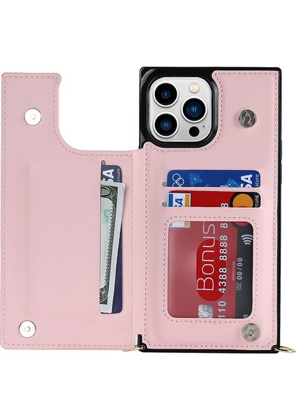 Iphone 15 Pro Max Rfıd Engelleyen Telefon Kılıfı Tpu+Pu Kickstand Cüzdan Telefon Kapağı Omuz Kayış Pembe (Yurt Dışından)