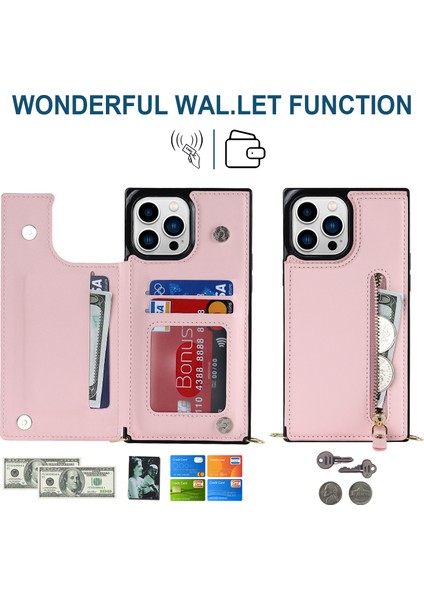 Iphone 15 Pro Max Rfıd Engelleyen Telefon Kılıfı Tpu+Pu Kickstand Cüzdan Telefon Kapağı Omuz Kayış Pembe (Yurt Dışından)