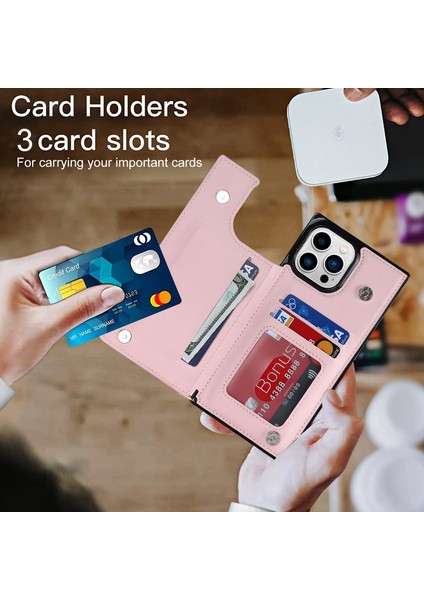 Iphone 15 Pro Max Rfıd Engelleyen Telefon Kılıfı Tpu+Pu Kickstand Cüzdan Telefon Kapağı Omuz Kayış Pembe (Yurt Dışından)