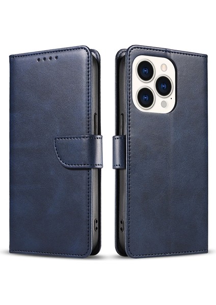 Iphone 15 Pro Cep Telefonu Kılıfı Cüzdan Buzağı Doku Stand Pu Derisi+Tpu Telefon Kapak-Mavi (Yurt Dışından)
