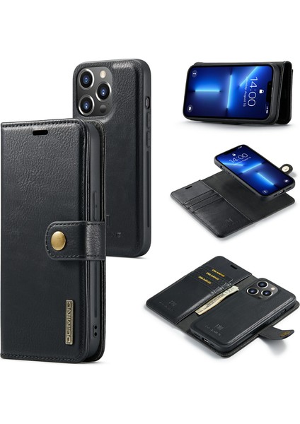 Iphone 15 Pro Telefon Kılıfı Şok Geçirmez Deri Deri Çıkarılabilir Manyetik Telefon Kabuğu Cüzdan Stand Kapak Black (Yurt Dışından)