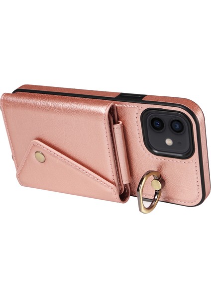 Iphone Için Telefon Kabuğu 12/12 Pro 6.1 Inç Yüzük Kickstand Litchi Doku Deri+Tpu Kart Çanta Kılıfı Omuz Kayışı Rosalı Altın (Yurt Dışından) fiyatları