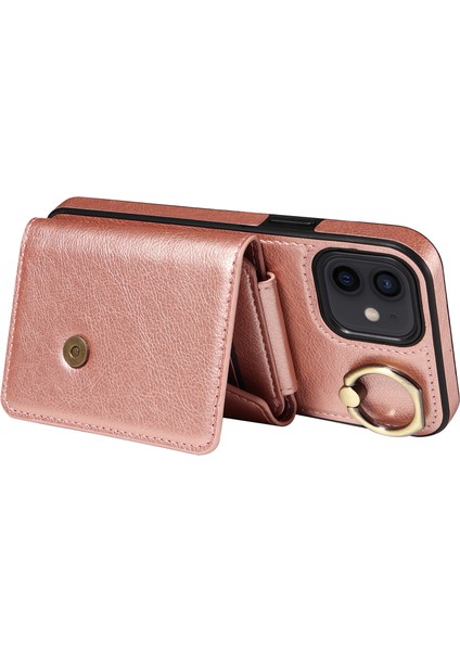 Iphone Için Telefon Kabuğu 12/12 Pro 6.1 Inç Yüzük Kickstand Litchi Doku Deri+Tpu Kart Çanta Kılıfı Omuz Kayışı Rosalı Altın (Yurt Dışından) modelleri