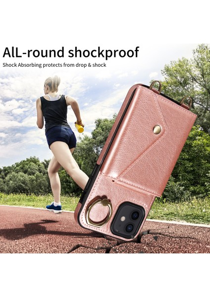 Iphone Için Telefon Kabuğu 12/12 Pro 6.1 Inç Yüzük Kickstand Litchi Doku Deri+Tpu Kart Çanta Kılıfı Omuz Kayışı Rosalı Altın (Yurt Dışından) fırsatları
