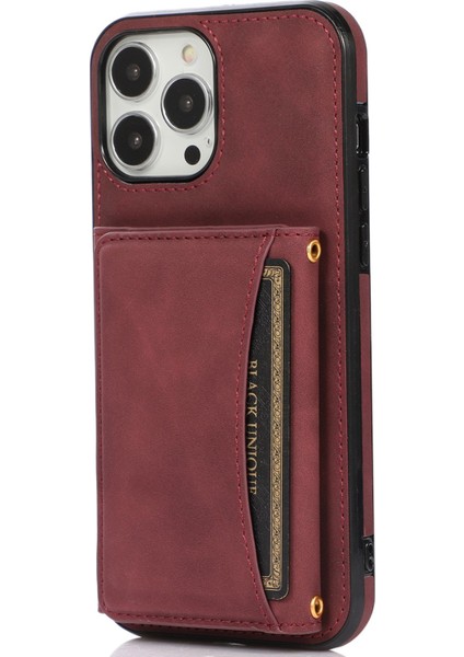 Iphone 12 Pro Max Için 6.7 Inç Cep Telefonu Kılıf Üç Katlı Cüzdan Anti-Çizik Pu Deri+Tpu Kapak-Kırmızı Kırmızı (Yurt Dışından)