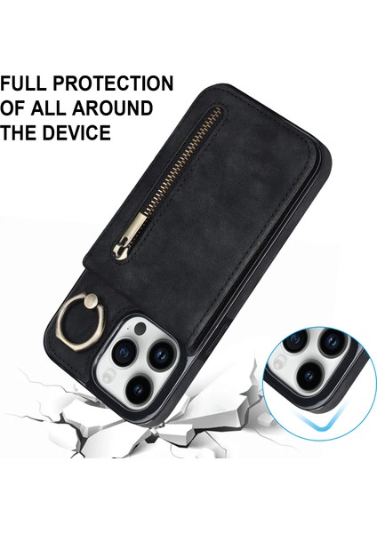 Iphone 12/12 Pro Cep Telefon Kılıf Kart Yuvaları Rfıd Blowantıon Pu+Tpu Geri Kapak Black (Yurt Dışından)