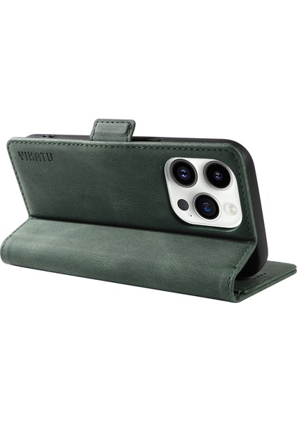 Iphone 14 Pro Folio Flip Cover Pu Deri Deri Deri Touch Stand Cüzdan Telefon Vaka Yeşil (Yurt Dışından) fırsatları