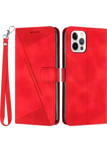 Iphone 12/iphone 12 Pro 6.1 Inç Pu Deri Stand Telefon Kılıf Üçgeni Strap-Red ile Baskılı Cüzdan Kapağı (Yurt Dışından)