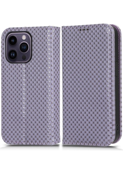 Iphone 15 Için Baskı Için Grid Doku Flip Kapak Cüzdan Telefon Kılıfı Pu Deri Telefon Stand Kabuk Işık Mor (Yurt Dışından)