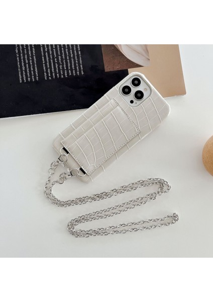 Iphone 15 Şok Geçirmez Kasa Için Timsah Dokulu Pu+Pc Telefon Kapağı 2 Kart Yuvaları Strap-Beige ile Anti-Drop Telefon Kabuğu (Yurt Dışından)