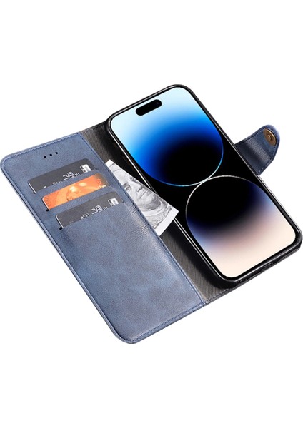 Iphone 15 Plus Koşu Anti-Çizelge Şok Geçirmez Cep Telefon Kılıfı Pu Deri Cüzdan Telefon Kapak Mavisi (Yurt Dışından)