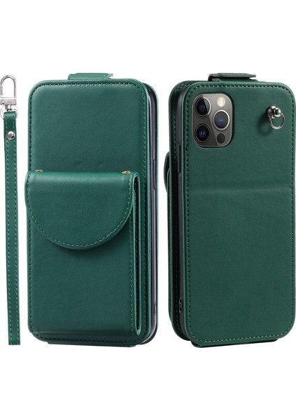Iphone 12/12 Pro Pu Deri+Tpu Telefon Kılıfı Dikey Kart Tutucu 2 Kayış Yeşili ile Telefon Kapağı (Yurt Dışından)