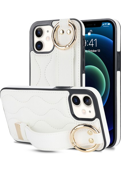 Iphone 12 Mini Case Wave Patal Pu+Tpu Kickstand Telefon Kapak-Beyaz (Yurt Dışından)