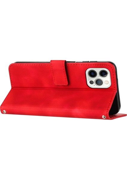 Iphone 12/iphone 12 Pro 6.1 Inç Pu Deri Stand Telefon Kılıf Üçgeni Strap-Red ile Baskılı Cüzdan Kapağı (Yurt Dışından)