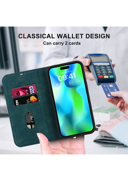 Iphone 14 Pro Case Pu Deri Kart Yuvaları Için Magsafe-Mavi ile Uyumlu Kapak (Yurt Dışından)
