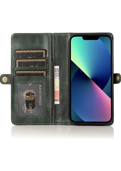 Iphone 13 Mini 5.4 Inç Çıkarılabilir 2-1 Arada Tpu+Pu Deri Flip Kapak Kayış Yeşili ile Cüzdan Telefon Kılıfı (Yurt Dışından)