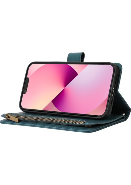 Iphone 11 Pro Case Zipper Cep Deri 9 Kart Yuvaları Telefon Koruma Kapağı Bilek Kayış Yeşili (Yurt Dışından)