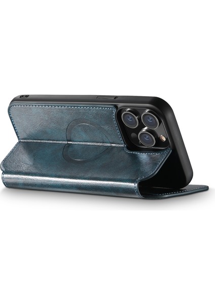 Iphone 15 Pro Max Magnetic Case Stand Cüzdan Deri Telefon Kapağı Magsafe-Mavi ile Uyumlu (Yurt Dışından)
