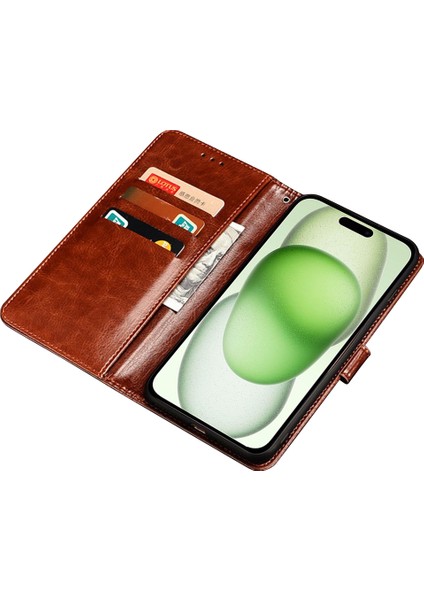 Iphone 15 Için Crazy Horse Doku Cüzdan Deri Deri Stand Telefon Kabuk Sky Mavi (Yurt Dışından)