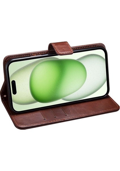 Iphone 15 Için Crazy Horse Doku Cüzdan Deri Deri Stand Telefon Kabuk Sky Mavi (Yurt Dışından)