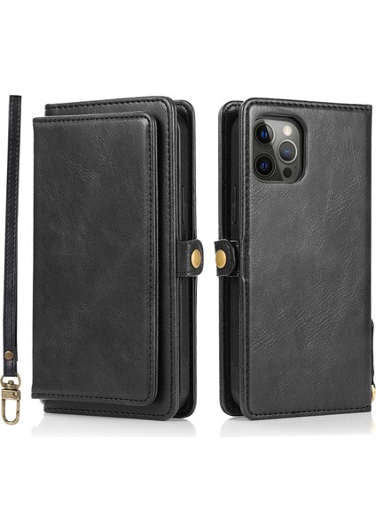 Iphone 13 Pro 6.1 Inç Çıkarılabilir 2-1 Arada Tpu+Pu Deri Flip Kapak Cüzdanı Telefon Vaka-Siyah (Yurt Dışından)