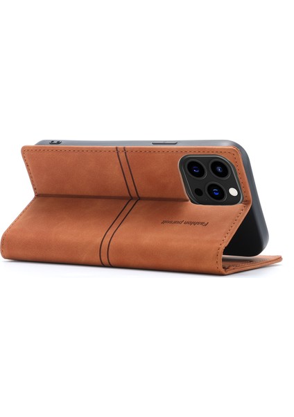 Iphone 15 Pro Cüzdan Için Stand Telefon Kılıfı Pu Deri+Tpu Telefon Kapak-Kahverengi (Yurt Dışından)