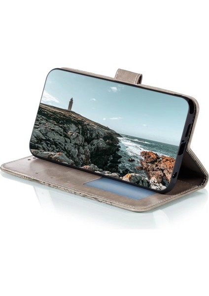 Iphone 15 Pro Mandala Için Çiçek Kılıfı Pu Deri Stand Cüzdan Telefon Kapak-Grey (Yurt Dışından) modelleri