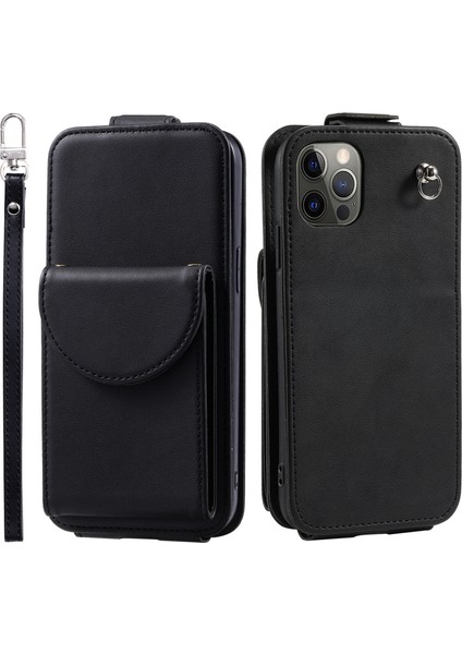 Iphone 12/12 Pro Pu Derisi+Tpu Telefon Kılıfı Dikey Kart Tutucu 2 Kayış-Black ile (Yurt Dışından)