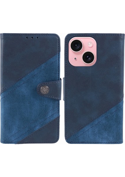 Iphone 15 Plus Için Pu Deri Telefon Kapağı Plus Cüzdan-Dark Blue ile Vaka Şok Geçirmez Telefon Kılıfı (Yurt Dışından)
