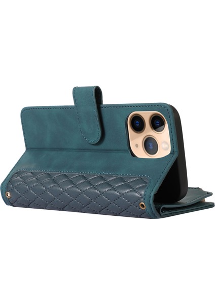 Iphone 11 Pro Case Zipper Cep Deri 9 Kart Yuvaları Telefon Koruma Kapağı Bilek Kayış Yeşili (Yurt Dışından)