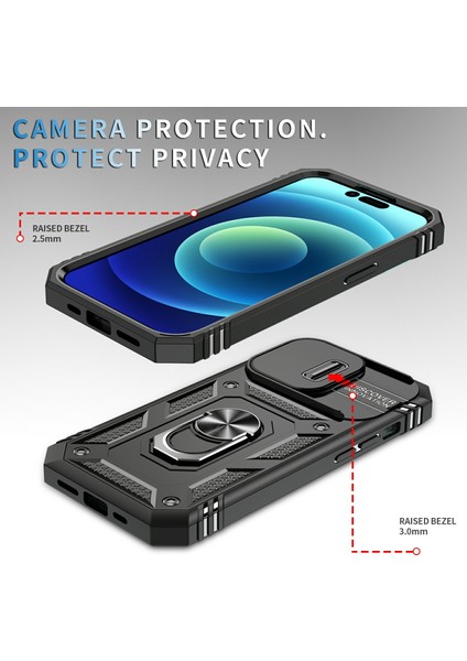 Iphone 15 Pro-Sürgülü Kamera Penceresi Için Telefon Kılıfı Pc+Tpu Kickstand Kapak Kart Yuvası Black (Yurt Dışından)