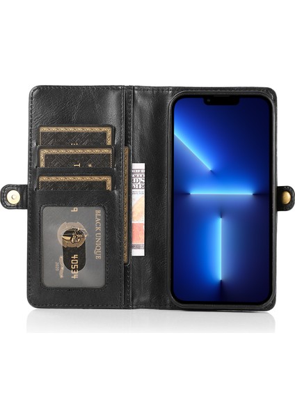 Iphone 13 Pro 6.1 Inç Çıkarılabilir 2-1 Arada Tpu+Pu Deri Flip Kapak Cüzdanı Telefon Vaka-Siyah (Yurt Dışından)