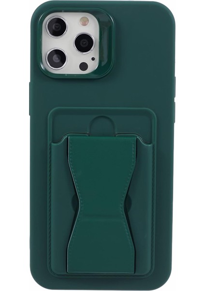 Iphone 12 Pro Max Için 6.7 Inç Kasa Kartı Tutucu Kickstand Yumuşak Tpu Telefon Geri Koruyucu-Blackish Green (Yurt Dışından)