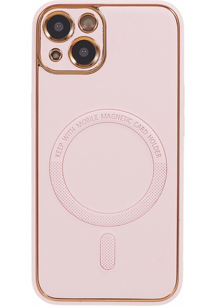Iphone 13 Elektraplama Telefon Kılıfı Şok Geçirmez Pu Deri Kaplamalı Tpu+Pc Manyetik Kapak Magsafe-Pink ile Uyumlu (Yurt Dışından)