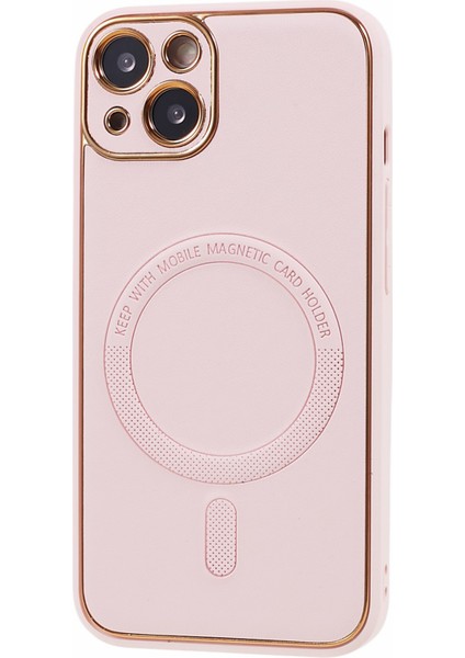 Iphone 13 Elektraplama Telefon Kılıfı Şok Geçirmez Pu Deri Kaplamalı Tpu+Pc Manyetik Kapak Magsafe-Pink ile Uyumlu (Yurt Dışından) modelleri
