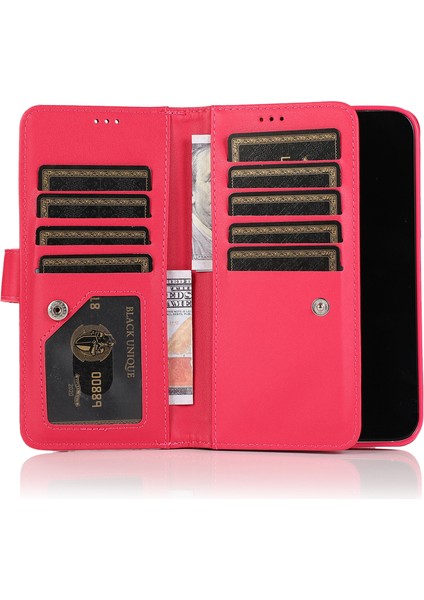 Iphone 13 Pro Cep Telefonu Kılıfı Strap Glitter Powder 9 Kart Tutucu Deri Kapak Gül (Yurt Dışından)