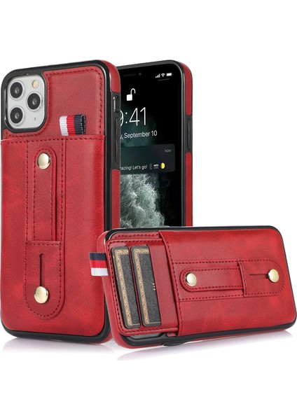 Iphone 11 Pro Case Pu Deri+Tpu Gizli Kart Tutucu Kickstand-Red ile Damla Koşullu Telefon Kapağı (Yurt Dışından)
