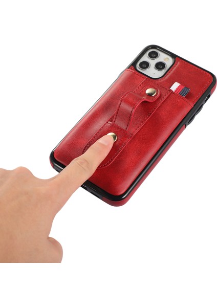 Iphone 11 Pro Case Pu Deri+Tpu Gizli Kart Tutucu Kickstand-Red ile Damla Koşullu Telefon Kapağı (Yurt Dışından)