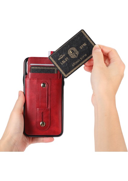Iphone 11 Pro Case Pu Deri+Tpu Gizli Kart Tutucu Kickstand-Red ile Damla Koşullu Telefon Kapağı (Yurt Dışından)