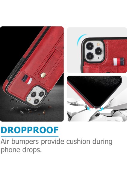 Iphone 11 Pro Case Pu Deri+Tpu Gizli Kart Tutucu Kickstand-Red ile Damla Koşullu Telefon Kapağı (Yurt Dışından)