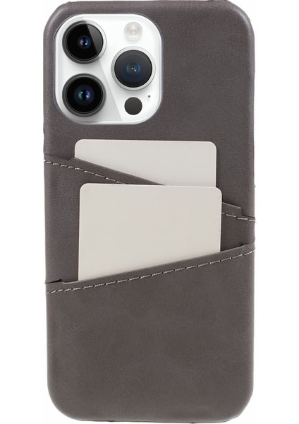 Iphone 15 Pro Max Shockproof Case Pu+Pc Telefon Kapağı 2 Kart Yuvaları Anti-Drop Telefon Vaka-Grey (Yurt Dışından)