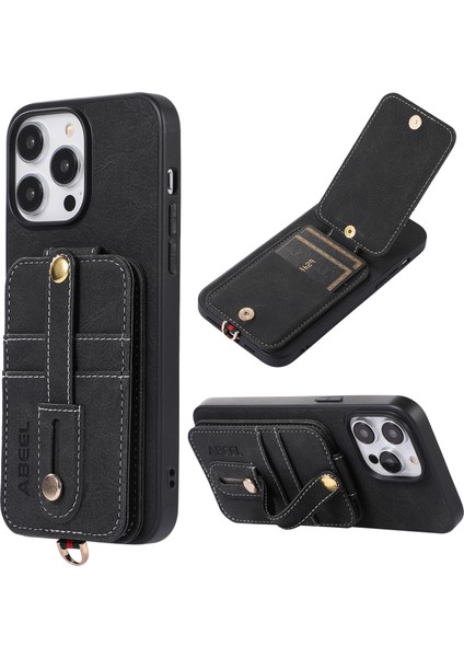 Iphone 14 Pro Kickstand Case Card Yuvaları Için Litchi Doku Pu Deri Kaplamalı Tpu+Pc Telefon Kapak Black (Yurt Dışından)