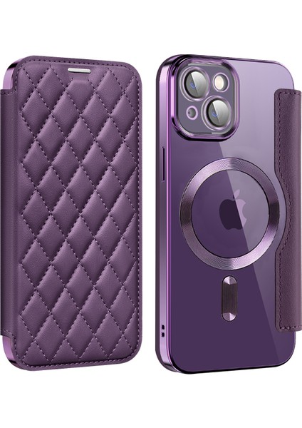 Iphone 13 Için 6.1 Inç Rfıd Engelleme Kart Tutucu Telefon Kılıfı Lens Koruma Deri Kapağı Magsafe-Purple ile Uyumlu (Yurt Dışından)