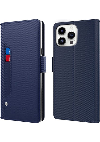 Iphone 15 Pro Case Pu Derisi Manyetik Telefon Stand Kapağı Kart Yuvası, Ayna Mavisi (Yurt Dışından)