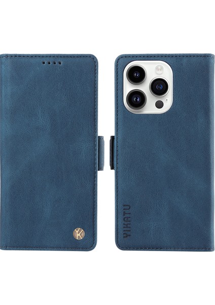 Pu Deri Telefon Kılıfı Iphone 15 Pro Max Cilt-Touch Şok Geçirmez Cüzdan Stand Kapak Mavisi (Yurt Dışından)