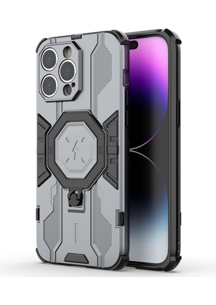 Iphone 14 Pro Max Koruyucu Telefon Kapak Yüzüğü Kickstand Pc+Tpu Geri Case-Grey (Yurt Dışından)